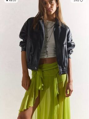 Free People Black Faux Leather Bomber Jacket